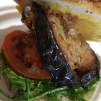 Eggplant schnitzel with vegan cheese and aioli at OOL - NRG - T1 in Coolangatta