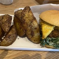 Vegan brekkie sandwich and potato wedges  at New General in Winter Park