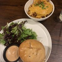 Tofu chicken sandwich and chili fries AMAZING 😍 at Plant City in Providence