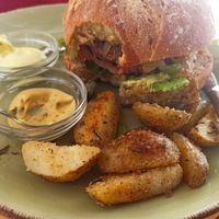 Vegan burger at Natural Nada mas Green Bar in Lanzarote