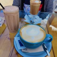 Big cappuccino, smoothie and cafe mocha at Natural Nada mas Green Bar in Lanzarote