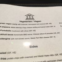 Menu at Y Banc in Porthmadog