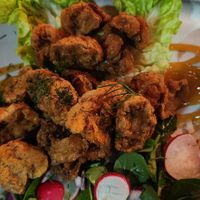 Eastern spiced mushrooms with mango dip. YUM. at The Yellow Pepper in Letterkenny