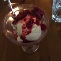 plant-based ice cream with hot raspberries at The Yellow Pepper in Letterkenny