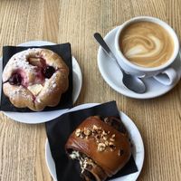 Vegan buns and a capuccino  at Piekarnia Aromat in Warsaw