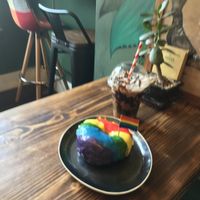 Vegan pride doughnut at Sacred Space in Hebden Bridge