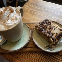 Pumpkin spiced latte and vanilla brownie  at Sacred Space in Hebden Bridge