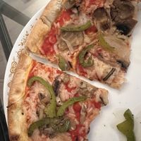 Vegan personal pizza with mushrooms, caramelized onions, and pepperss  at Union St. Pizza in Brooklyn