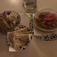 Chickpeas , pitta and veg tart  at Yiasemi in Athens
