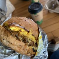 Vegan breakfast sandwich  at Labyrinth Press Company in Jamestown