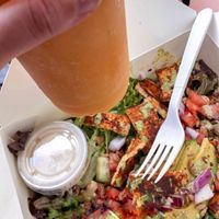 Salad and mango smoothie. at Labyrinth Press Company in Jamestown