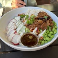 Poke Bowl- yum! Sauce is spicy!  at Labyrinth Press Company in Jamestown
