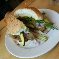 vegan burger  at Labyrinth Press Company in Jamestown
