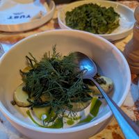 Potatoes, dill, vegan sour 'milk' dressing at Eppo in Antwerpen