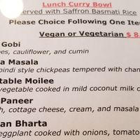 Some of the vegan options at Masala Spice in Goleta