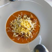 Vegetarian Salmorejo (available as vegan without the egg) at Bar Canijo in Algodonales