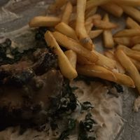 Lions mane mushroom steak and fries. The best!!! 🤤   at Ballard's in Thornbury