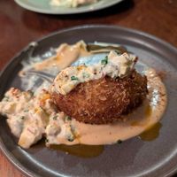 Turnip croquette with tofu "egg" salad and baked bean mayonnaise at Ballard's in Thornbury