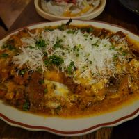 Layered potato lasagne w/shitake bolognese+white pepper cream $32: amazingly cheesy+ saucy, but prefer with pasta instead of very thin al dente potato layers  at Ballard's in Thornbury