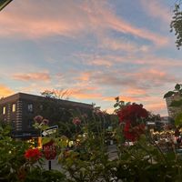 sunset view from outside while live music was playing   at Hello 123 in Montreal