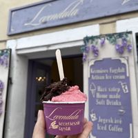 Chocolate & lavender + raspberry & mint  at Levendula Kezmuves Fagylaltozo in Budapest