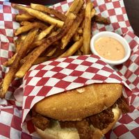 Pulled Pork sandwich (no slaw) plus fries at Galaxy Rune in Seattle