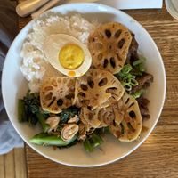 Cha shao bowl (with vegan “egg”)  at Foodhisattva in Cleveland Heights