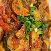 Briam zucchini veggie stew at Gaufres and Goods in St Augustine