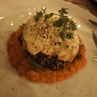 Tofu with quinoa and carrot puree, suprisingley good at Nic's on Beverly in Los Angeles