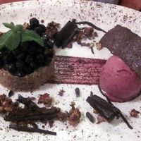 Vegan blueberry pie and raspberry ice cream (raw) at Buenos Aires Verde - Gorriti in Buenos Aires