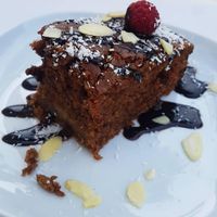 Chocolate cake with banana and pear at Ananda in Fundao