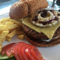 texas burger, arrived like this...  at Vegan In Our House in Cairo