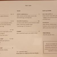 The menu at Bartine in The Hague