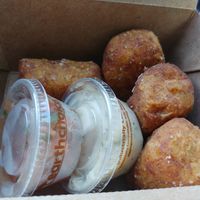 $9.00 Croquettes: amazing the smokey sauce was so good. Still pretty filling at Modern Times Beer in Santa Barbara