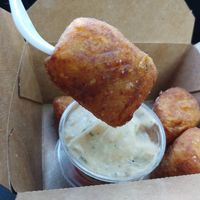 Croquettes with smokey dipping sauce yum at Modern Times Beer in Santa Barbara