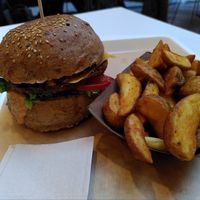 Lord Seitan with steak fries at Las Vegan's - Corvin Plaza in Budapest