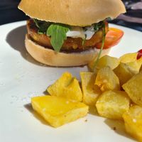 Vegan burger at La Costa del Adobe in El Burgo Ranero