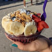 Acai bowl out front on the beach at Scoops in Santa Catalina Island