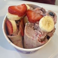 Blueberry, raspberry ice cream with strawberry banana topping   at Simply Rolled in Cincinnati