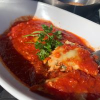 Vegan ravioli stuffed with spinach and mushroom. The dish was flavorful and decadent. at Loveria Caffè in Colleyville