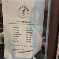 Hours at Kind Food in North Kansas City