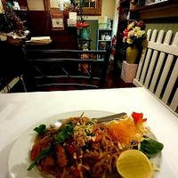 Vegan pad Thai  with moc chicken at Lahn Thai in Sherwood