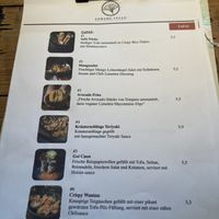 Excerpt of tapas menu  at Aomame in Hamburg