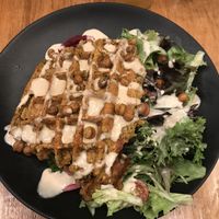 Falafel waffle! There’s beet hummus hidden underneath. at Wye Hill in Raleigh