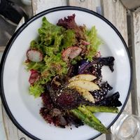 Dish of the day: purple cabbage, beets, radishes, asparagus, apples, seeds... at Diekochdame in Vienna