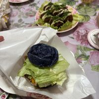 Rose bun burger, takoyaki, coffee donut  at LJ in Tokushima