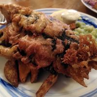 Fish and chips (banana blossom) 😋 at Ladybower Inn in Hope Valley