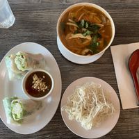 Tom yum noodle small, side of spring rolls  at Mitasie in Lake Forest