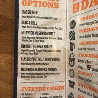 Vegan menu at MELTwich in Hamilton