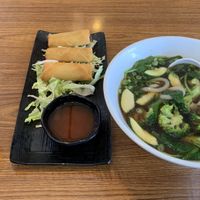 Green tea, egg rolls, vegetarian soup  at Love Ramen in Lancaster